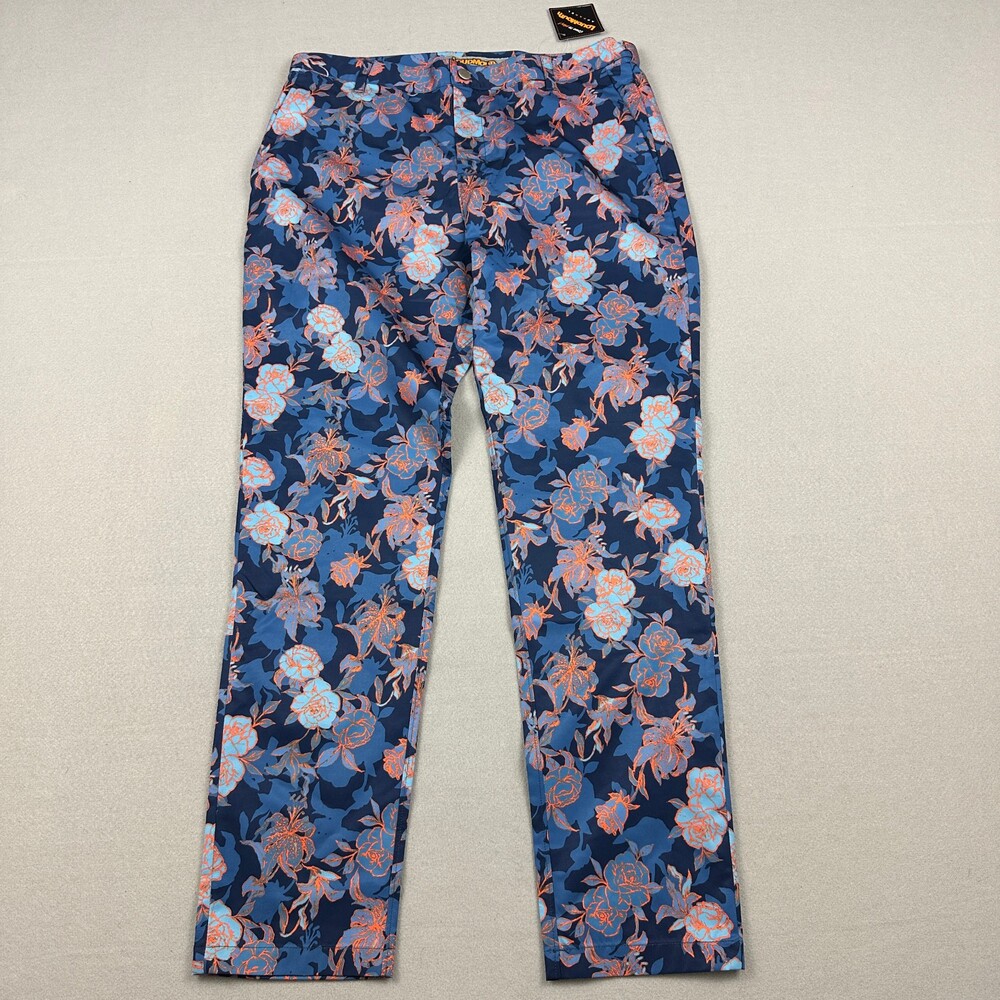Loudmouth Pants Men 34 Blue Electric Bloom Birdie Chino Golf Slim Fit Colorful